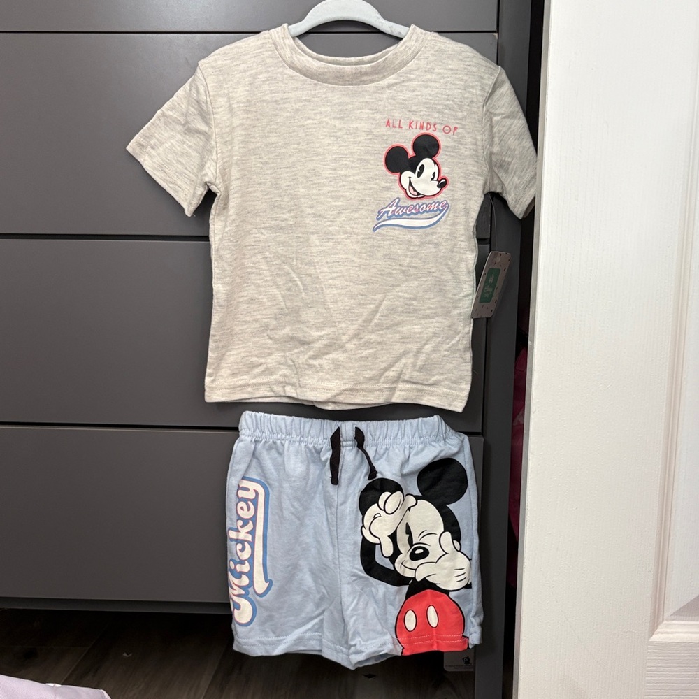 Disney Baby Mickey Mouse Two-Piece Set - Gray Top & Light Blue Shorts